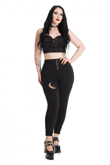 Banned Bernia Black Crop Top with Bat Wing Effect and Lace Up Feature
