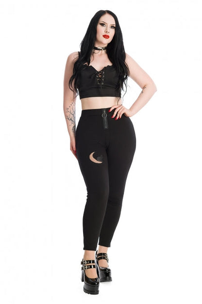 Banned Bernia Black Crop Top with Bat Wing Effect and Lace Up Feature