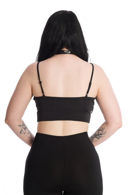 Banned Bernia Black Crop Top with Bat Wing Effect and Lace Up Feature