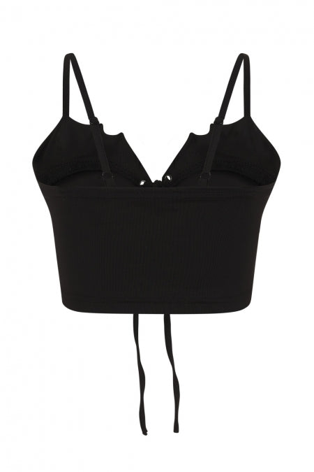 Banned Bernia Black Crop Top with Bat Wing Effect and Lace Up Feature