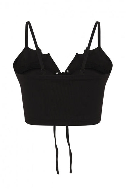Banned Bernia Black Crop Top with Bat Wing Effect and Lace Up Feature
