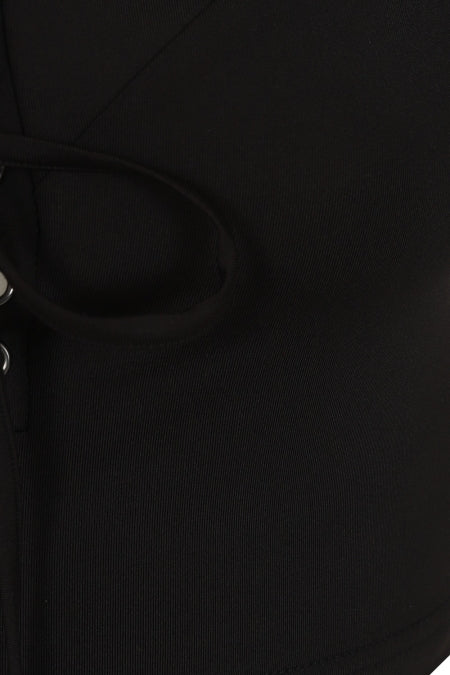 Banned Bernia Black Crop Top with Bat Wing Effect and Lace Up Feature