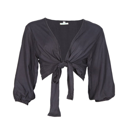 Plain Cuffed Sleeve Wrap Top