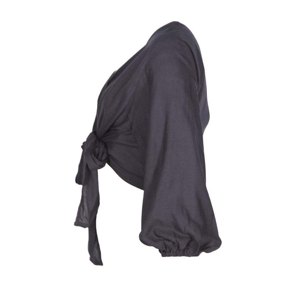 Plain Cuffed Sleeve Wrap Top