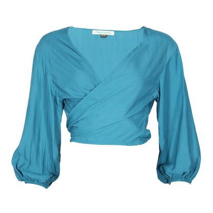Plain Cuffed Sleeve Wrap Top