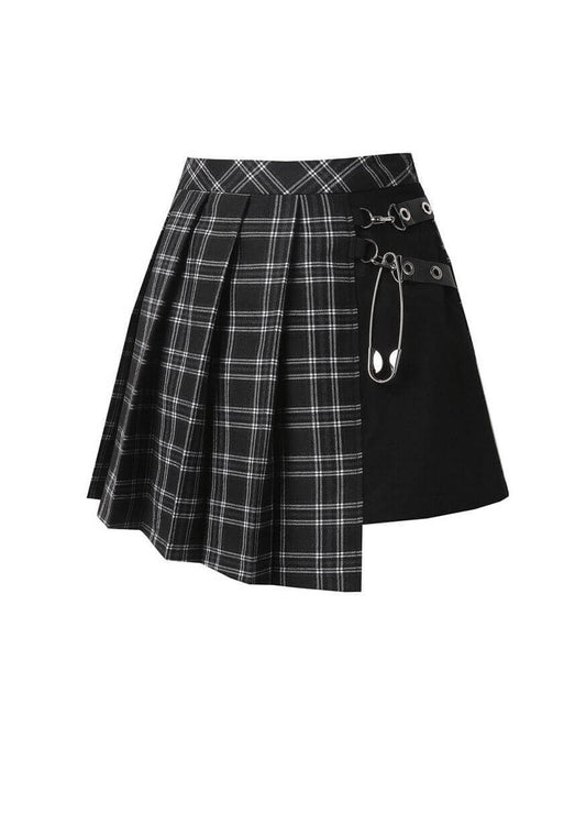 Dark In Love Leah Gothic Tartan Mini Skirt - Black & White Plaid