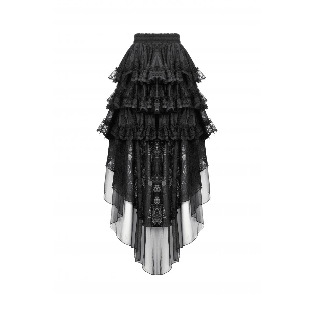 Dark in Love Belladonna Tiered Lace High-Low Goth Skirt in Black