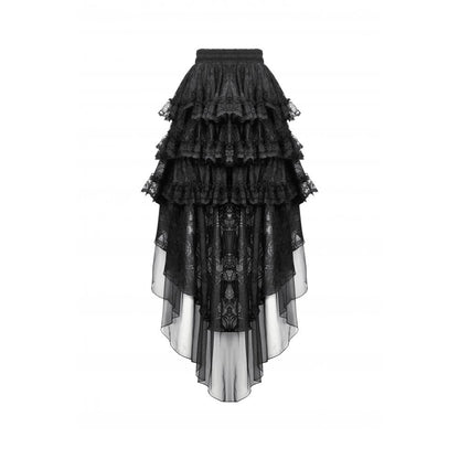 Dark in Love Belladonna Tiered Lace High-Low Goth Skirt in Black