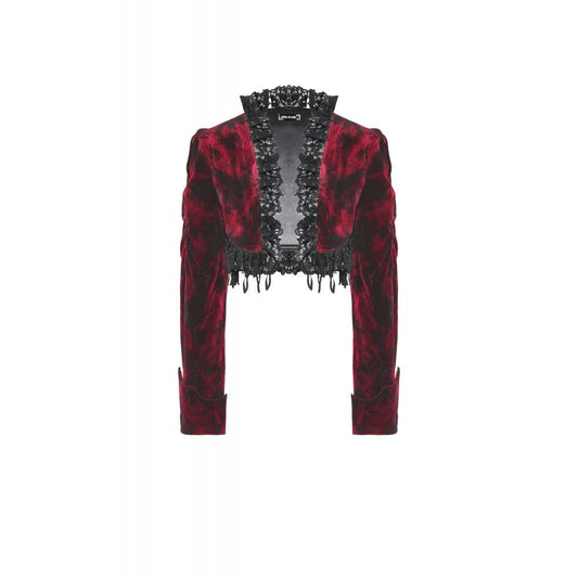 Dark in Love Black and Burgundy Velvet Tatiana Cropped Jacket