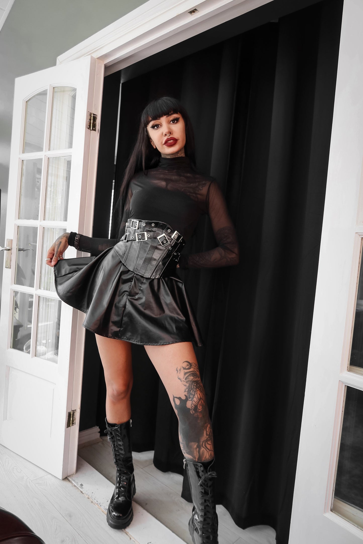 Dark in Lia Punk Love Patent Leather Waist Corset with Metal Accents