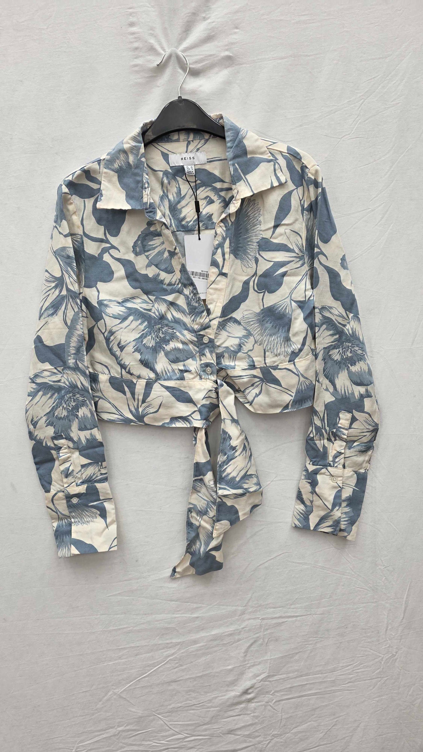 Reiss - Blue/white Cropped Dahlia Wrap Front Top Size: Uk 10