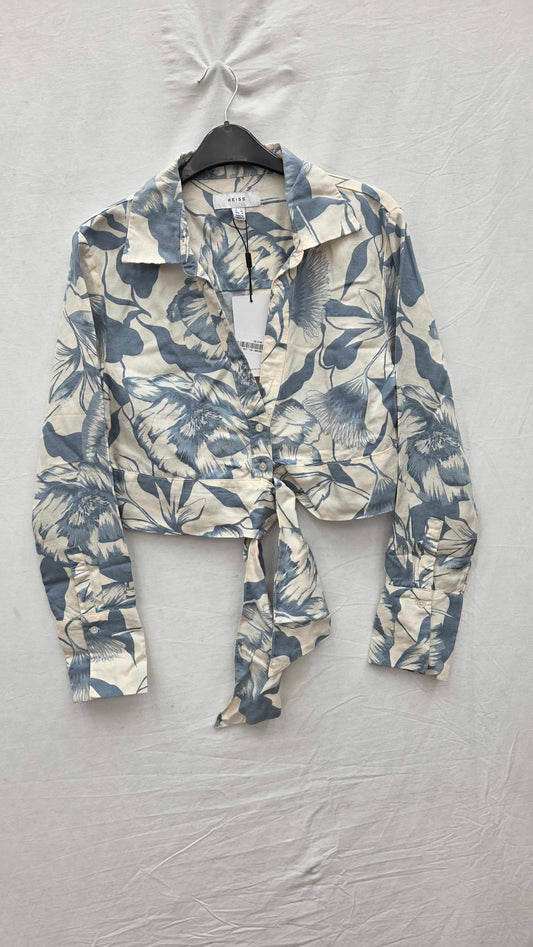Reiss - Blue/white Cropped Dahlia Wrap Front Top Size: Uk 10