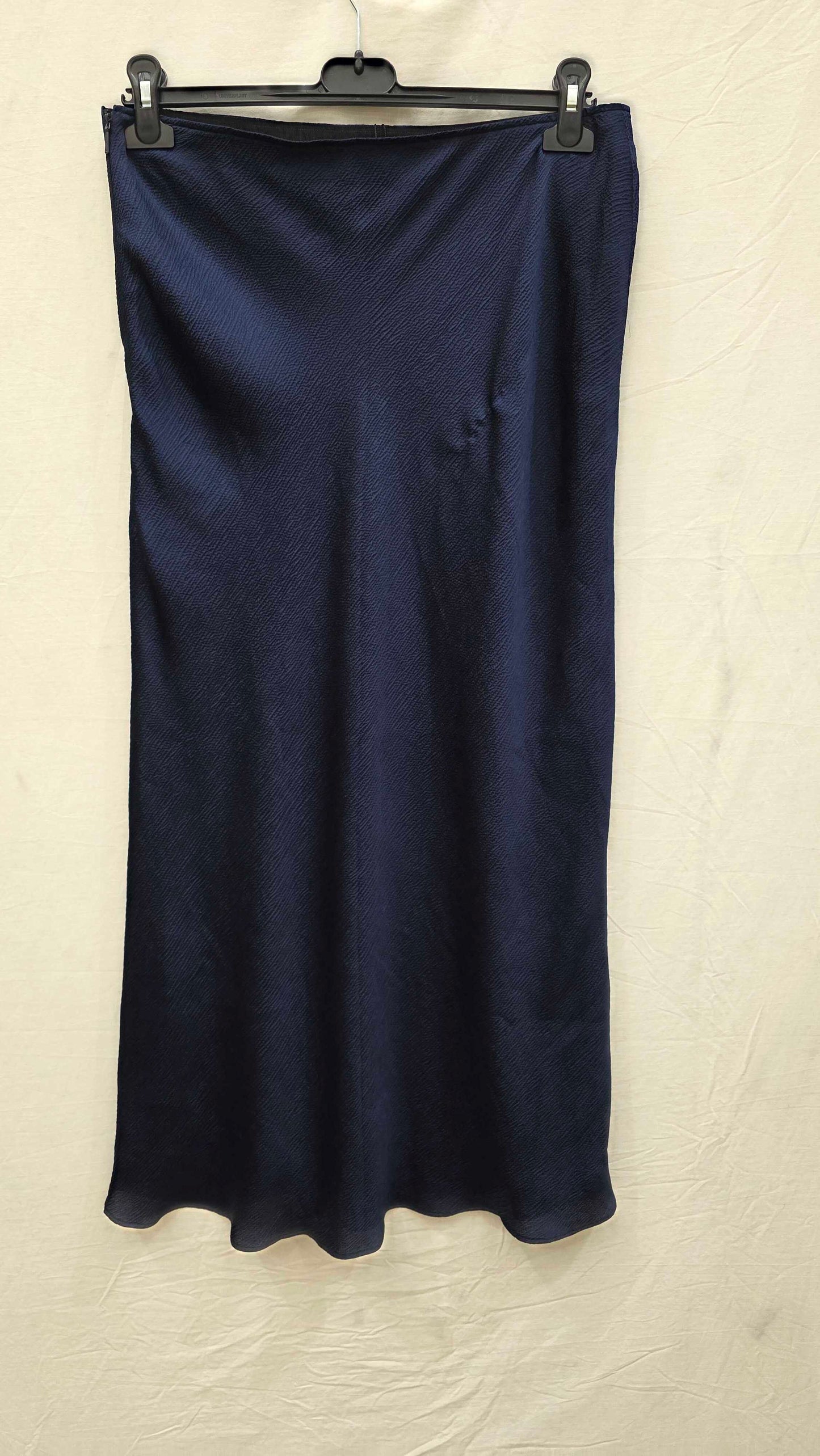 Whistles - Navy Satin Bias Cut Midi Skirt Size: Uk 14