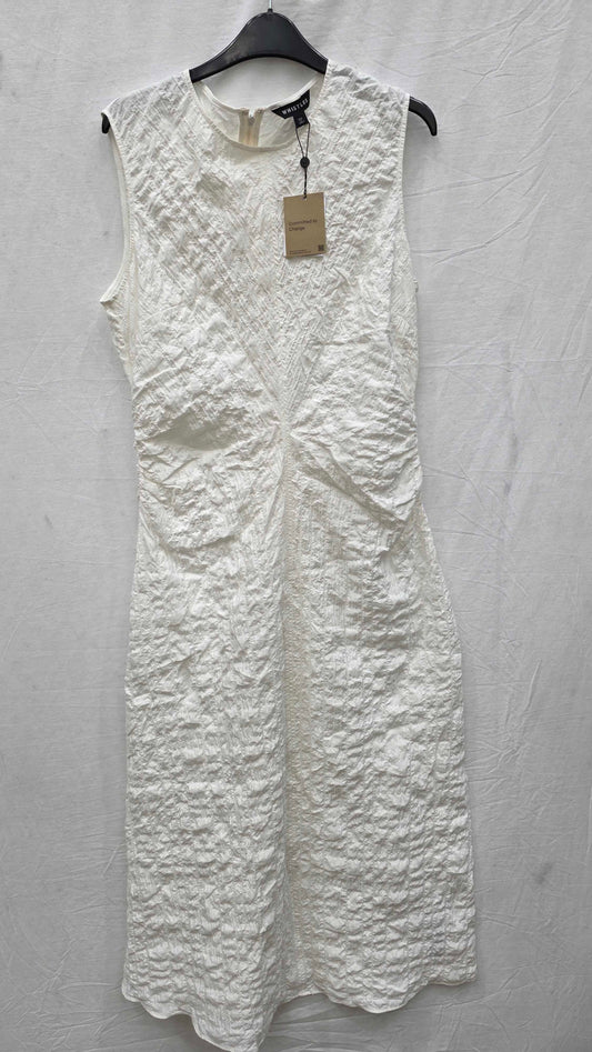 Whistles - Ecru Lori Textured Midi Dress Size: Uk 12