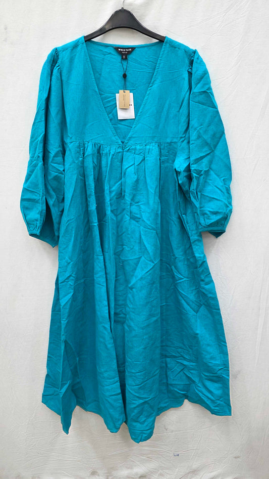 Whistles - Turquoise Gloria Linen Blend Dress Size: Uk 16