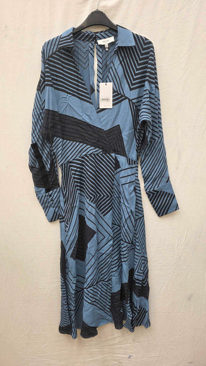 Reiss - Blue Print Talia Midi Dress Size: Uk