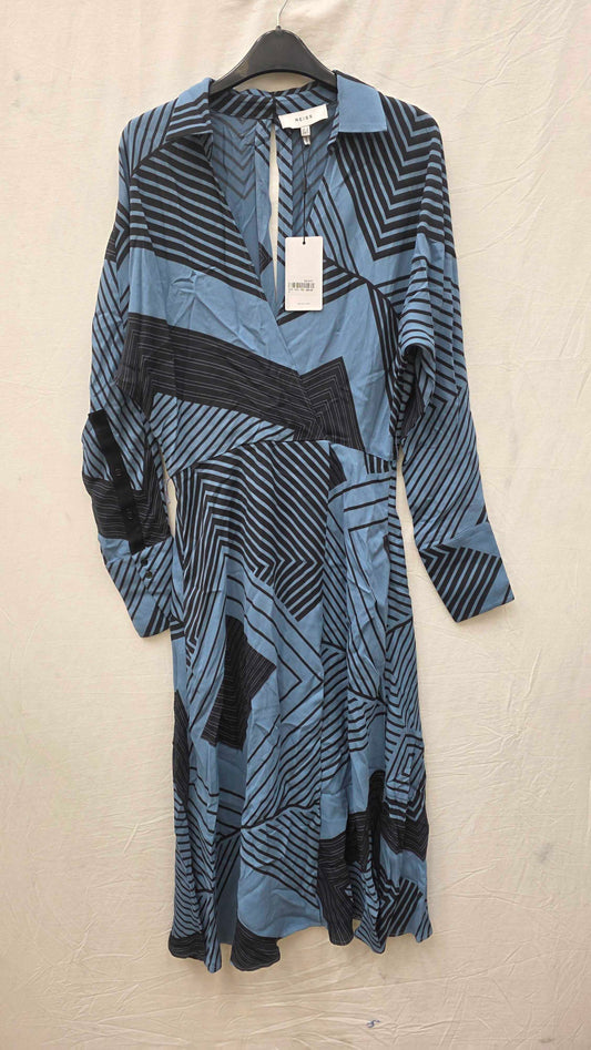 Reiss - Blue Print Talia Midi Dress Size: Uk