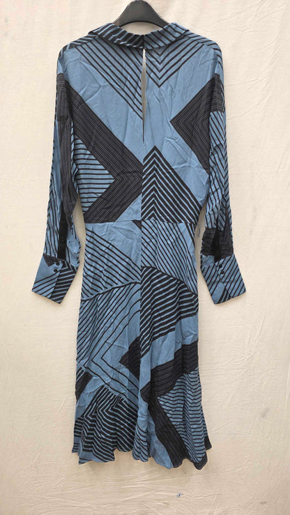 Reiss - Blue Print Talia Midi Dress Size: Uk