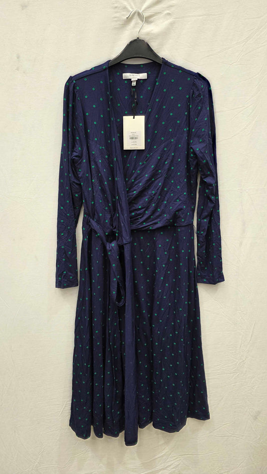 Khloe Navy And Green Spot Jersey Wrap Dress Size: Uk 12