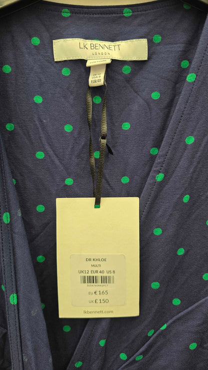 Khloe Navy And Green Spot Jersey Wrap Dress Size: Uk 12