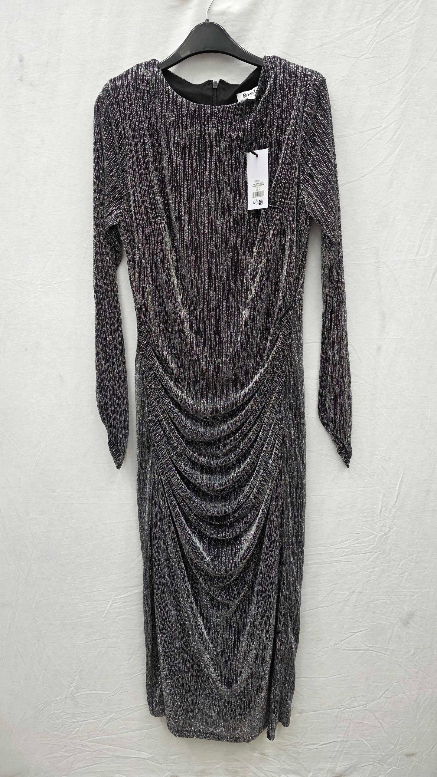 Ro & Zo - Silver Sparkle Jersey Midi Dress Size: Uk 12