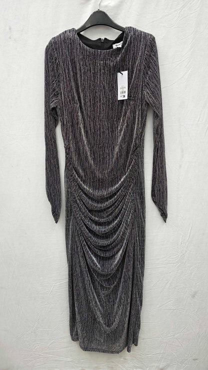Ro & Zo - Silver Sparkle Jersey Midi Dress Size: Uk 12