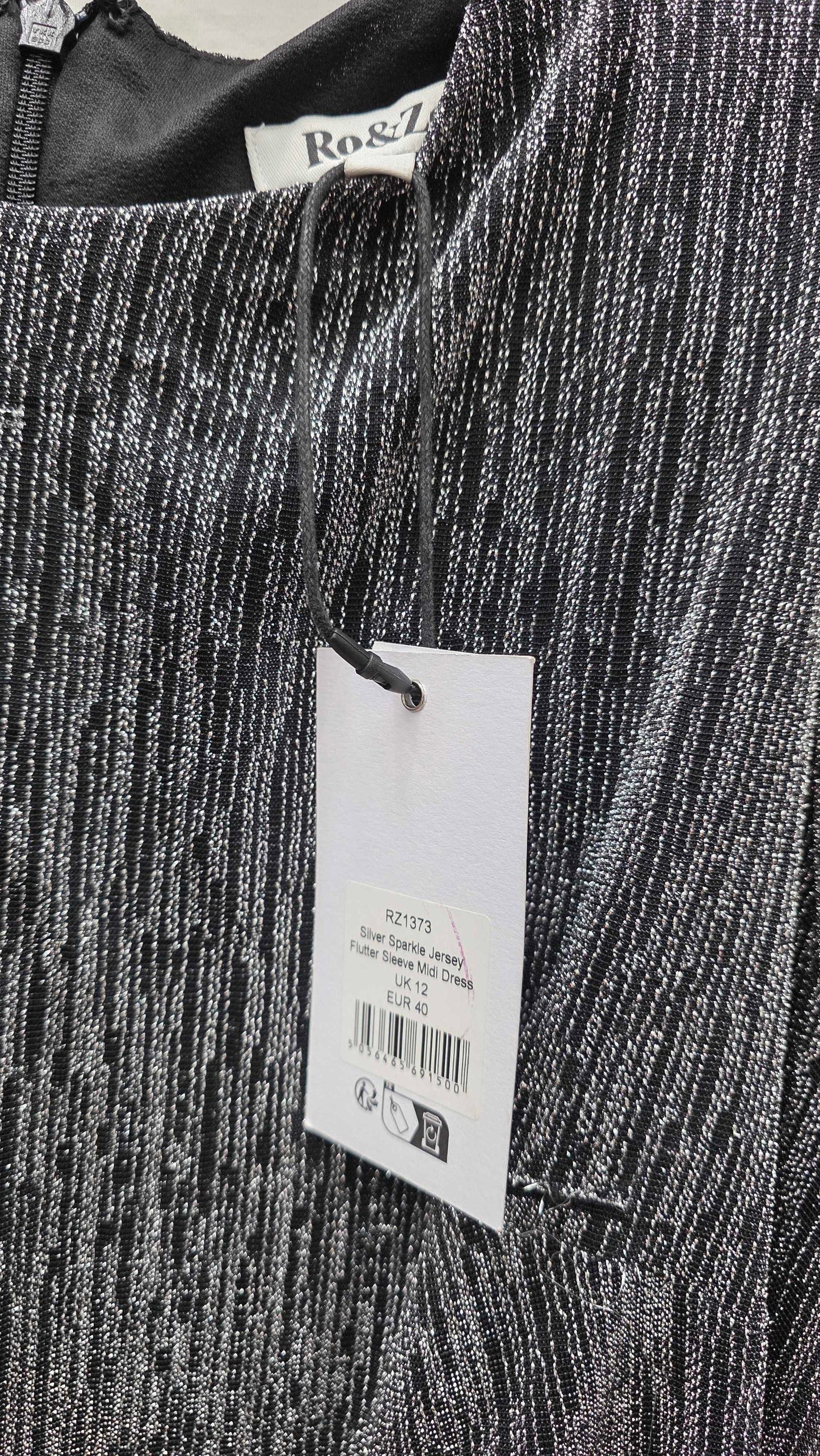 Ro & Zo - Silver Sparkle Jersey Midi Dress Size: Uk 12