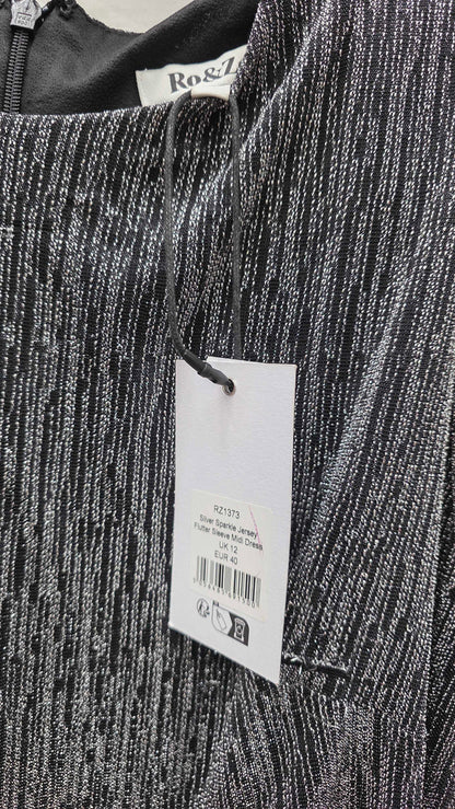 Ro & Zo - Silver Sparkle Jersey Midi Dress Size: Uk 12