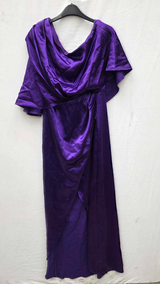 Satin Drape Shoulder Wrap Maxi Dress - Purple By Goddiva Size: Small