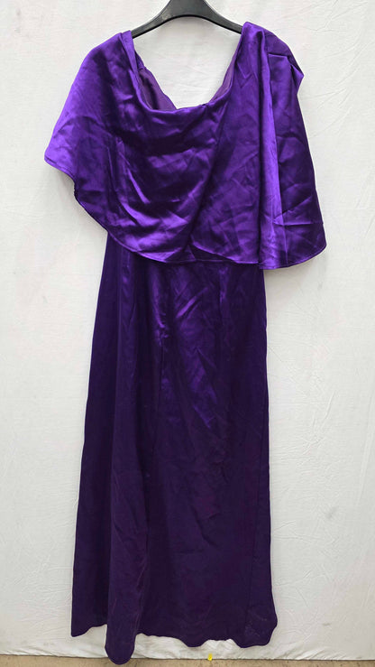 Satin Drape Shoulder Wrap Maxi Dress - Purple By Goddiva Size: Small