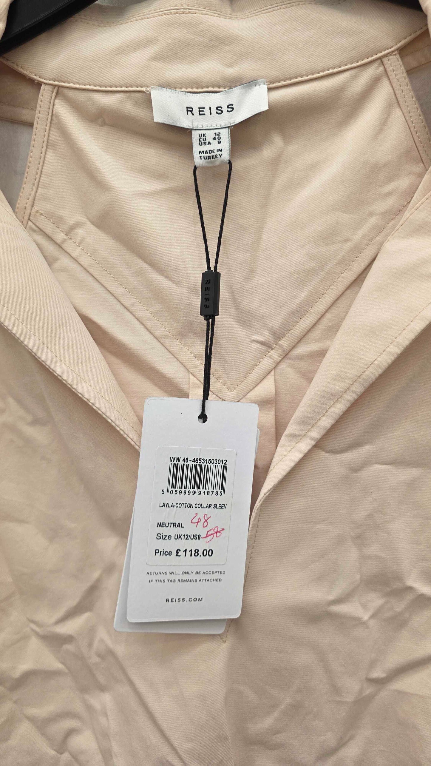 Reiss - Nude Layla Cotton Blend Shirt Size: Uk 12