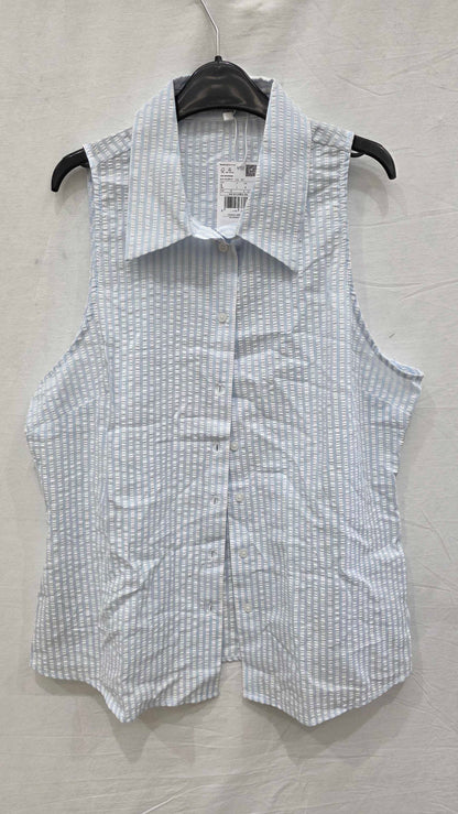 Mango - Blue Striped Textured Shirt Size: Large