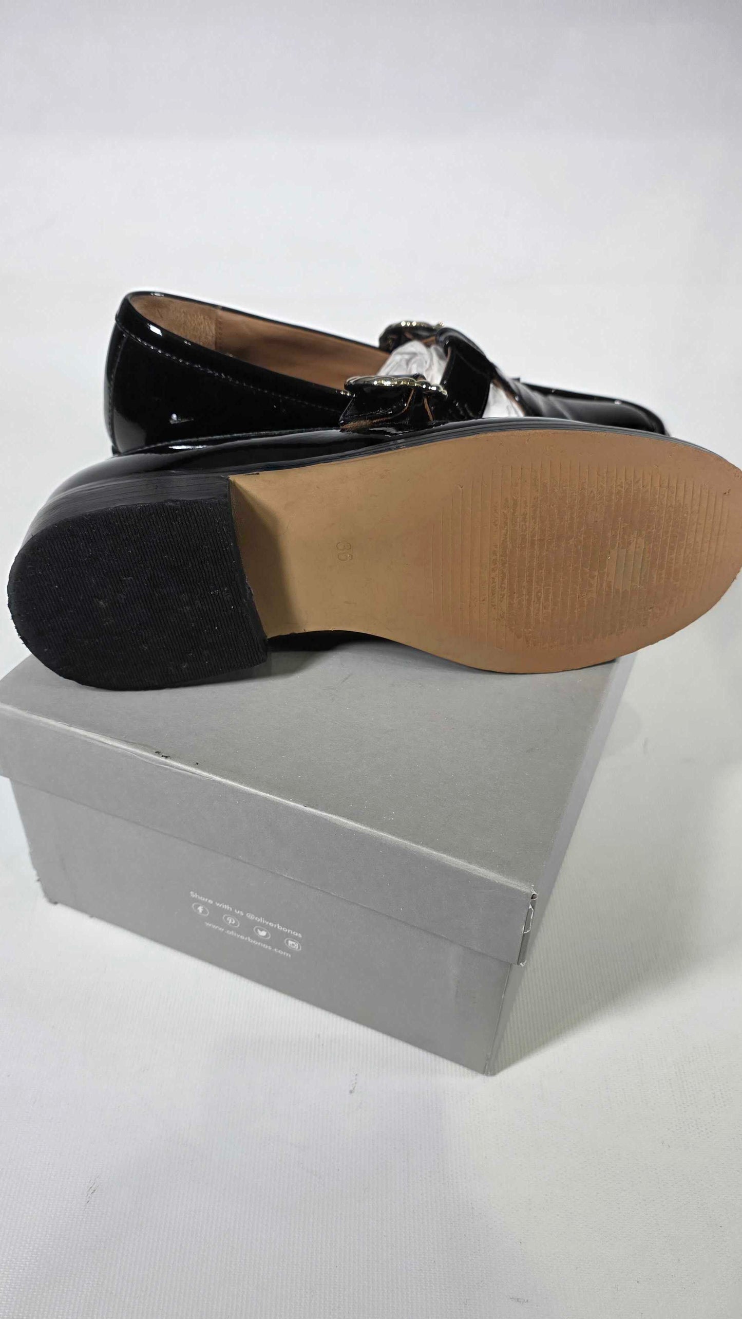 Oliver Bonas - Black Mary Jane Twist Buckle Loafer Size: Uk 3