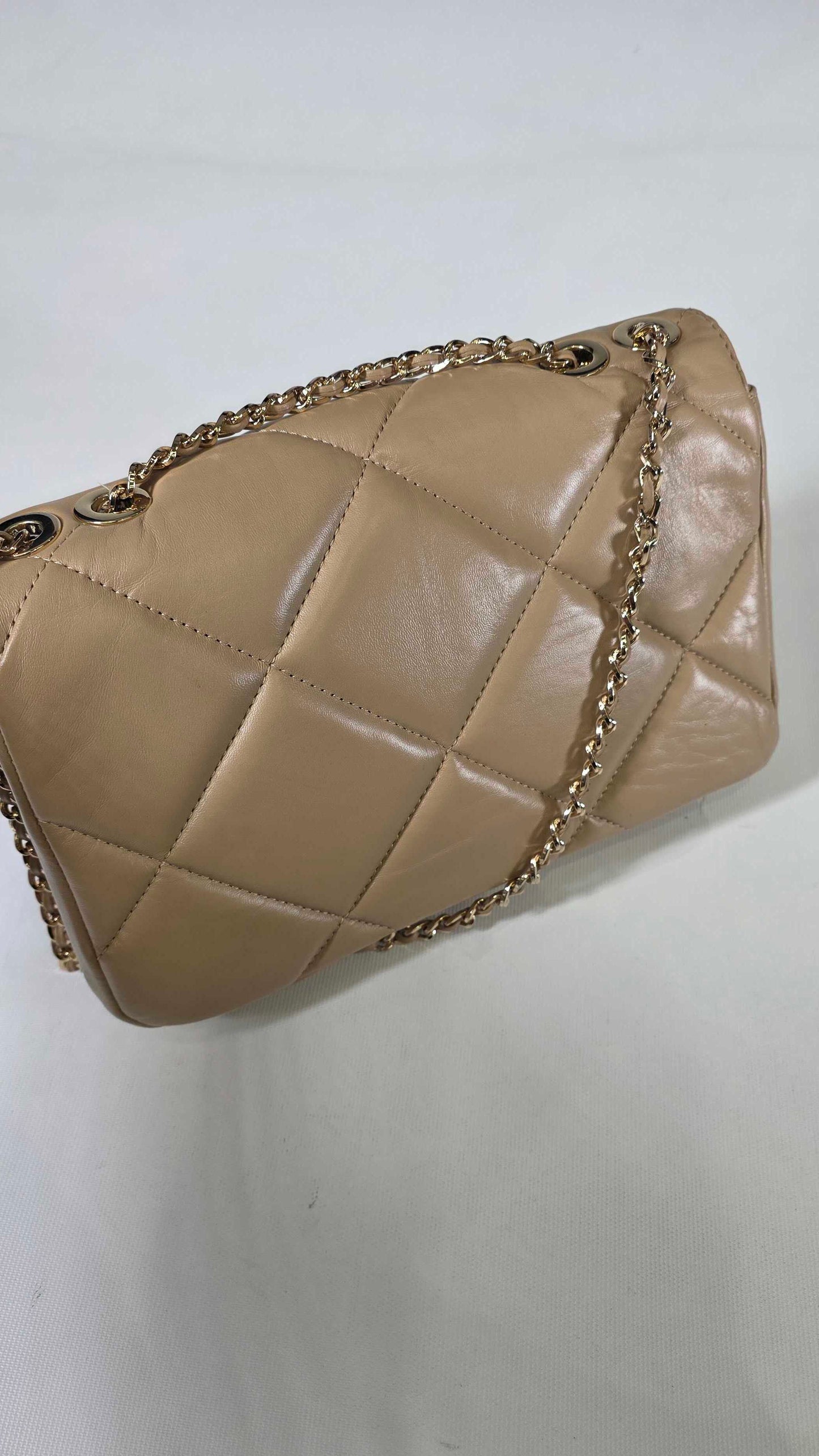 Paul Costelloe Leather Quilted Shoulder Bag In Beige-neutral Size: *