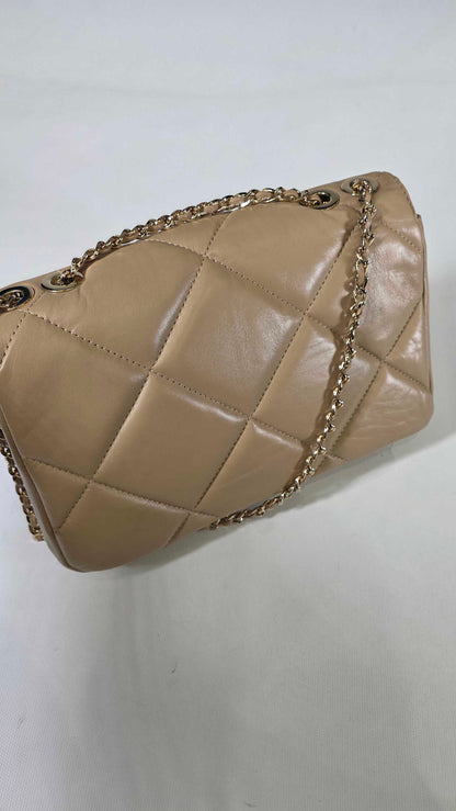 Paul Costelloe Leather Quilted Shoulder Bag In Beige-neutral Size: *