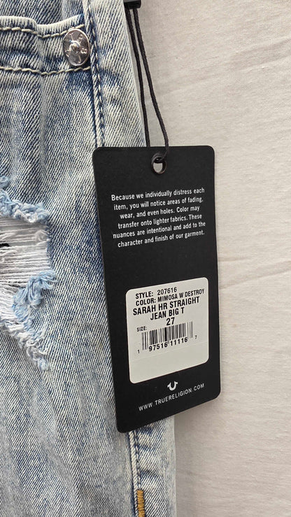 True Religion - Light Blue Sarah Straight Stretch Jeans Size: 27
