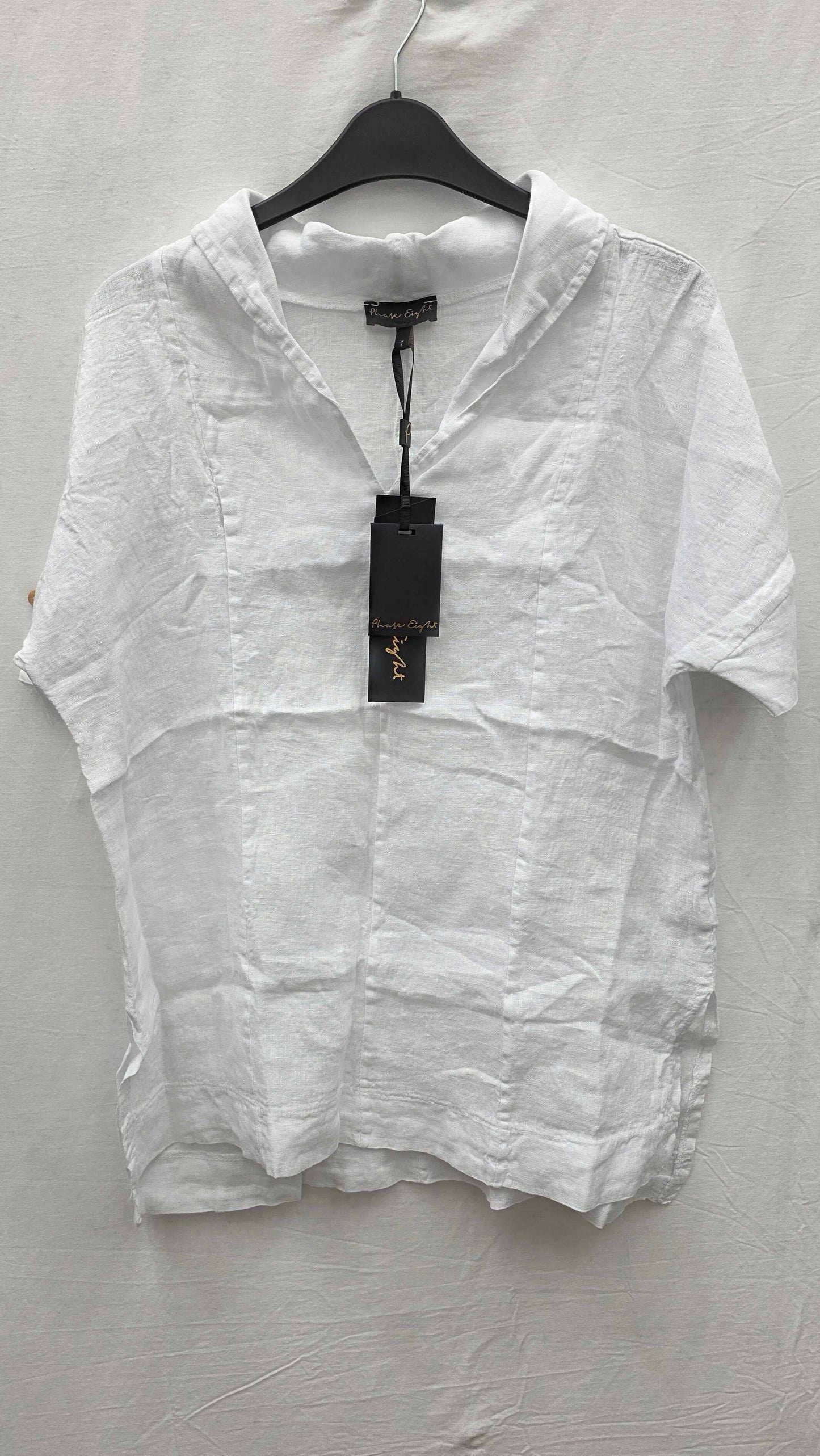 Phase Eight - White Carita V-neck Linen Blouse Size: Uk 8