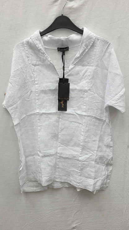 Phase Eight - White Carita V-neck Linen Blouse Size: Uk 8