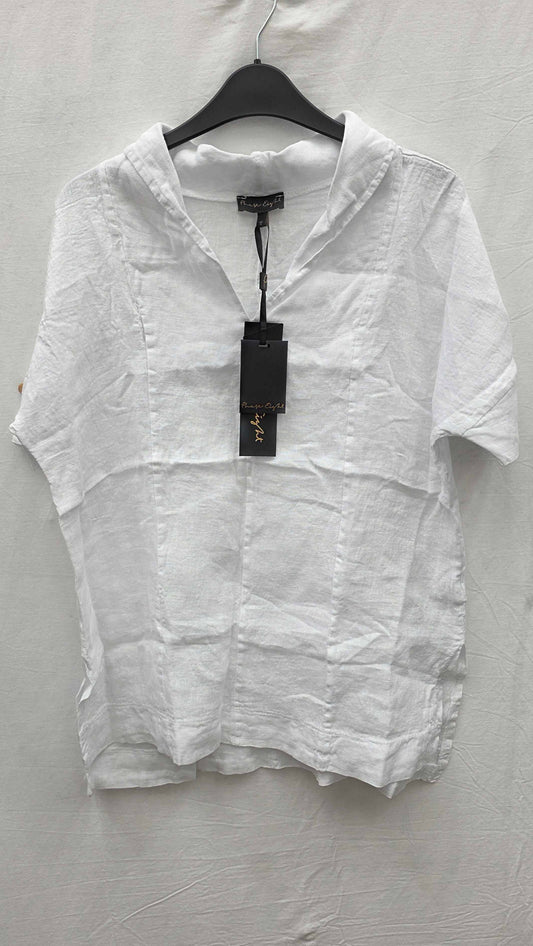 Phase Eight - White Carita V-neck Linen Blouse Size: Uk 8
