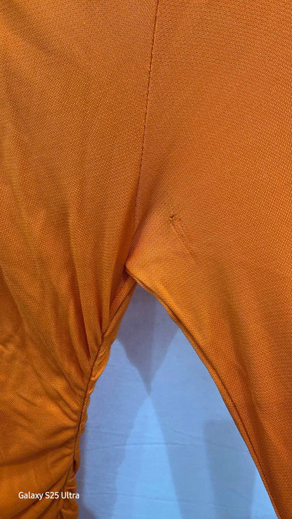 Orange Fitted Ruched Maxi Dress Size: Medium