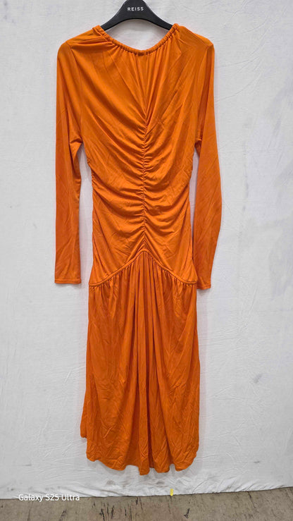 Orange Fitted Ruched Maxi Dress Size: Medium