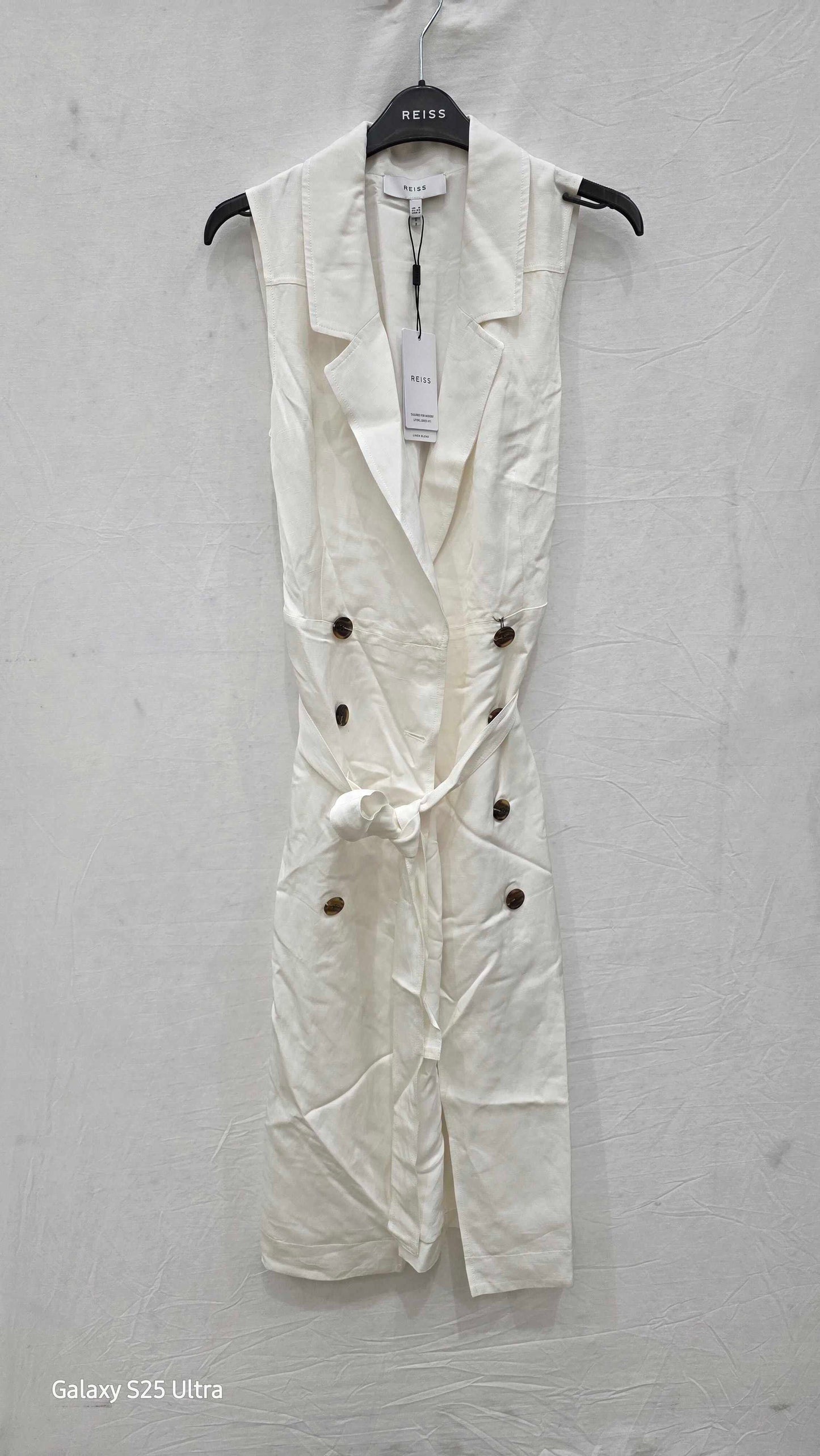 Reiss - Ivory Mariah Structured Linen Dress Size: Uk 6