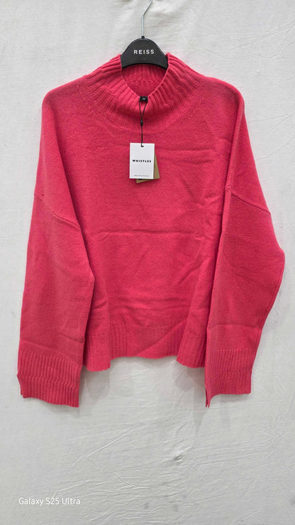 Whistles - Pink Double Trim Funnel Neck Wool Jumper Size: Large