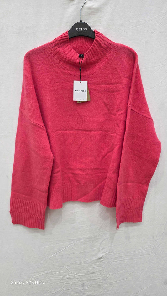 Whistles - Pink Double Trim Funnel Neck Wool Jumper Size: Large