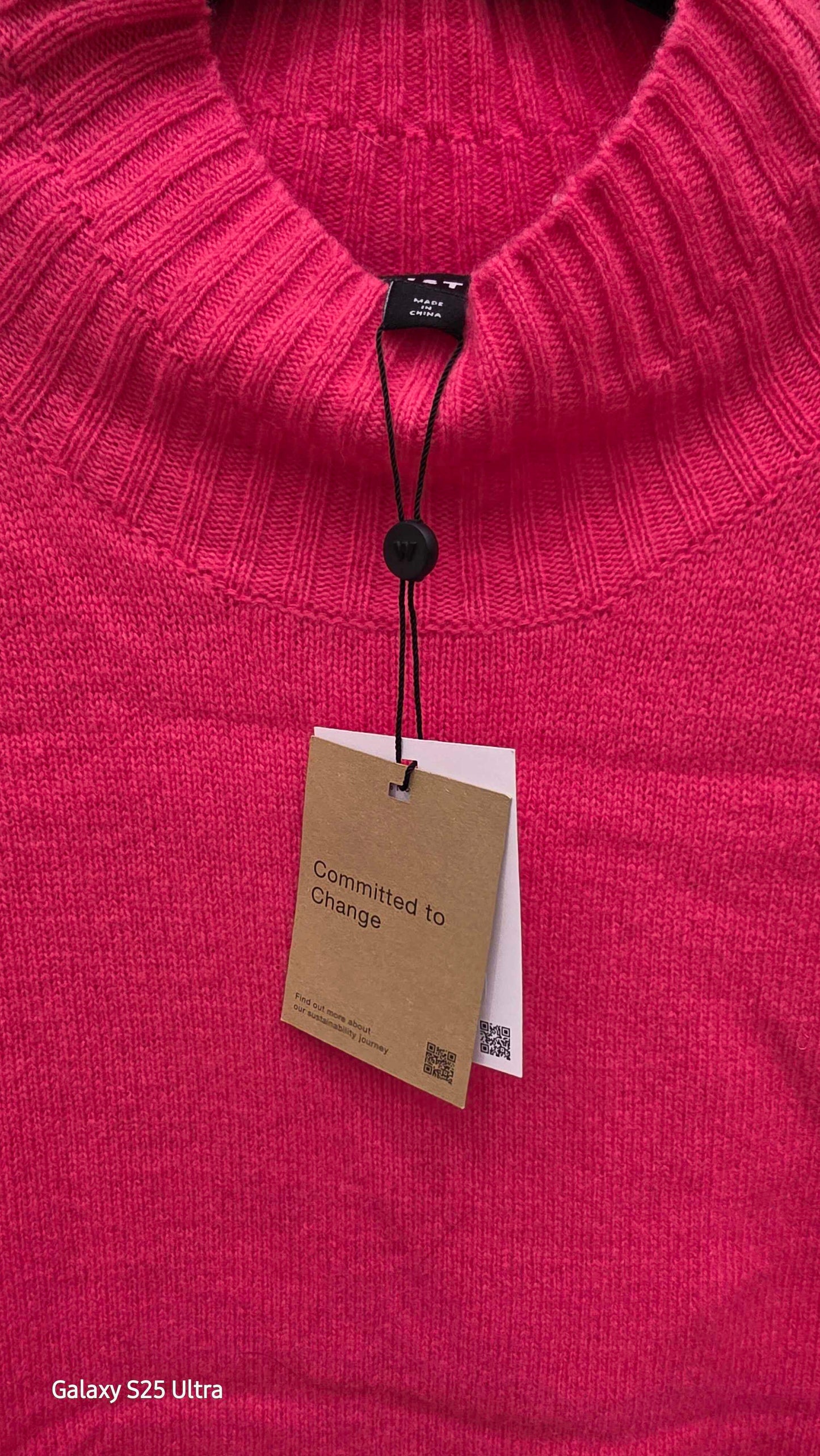 Whistles - Pink Double Trim Funnel Neck Wool Jumper Size: Large