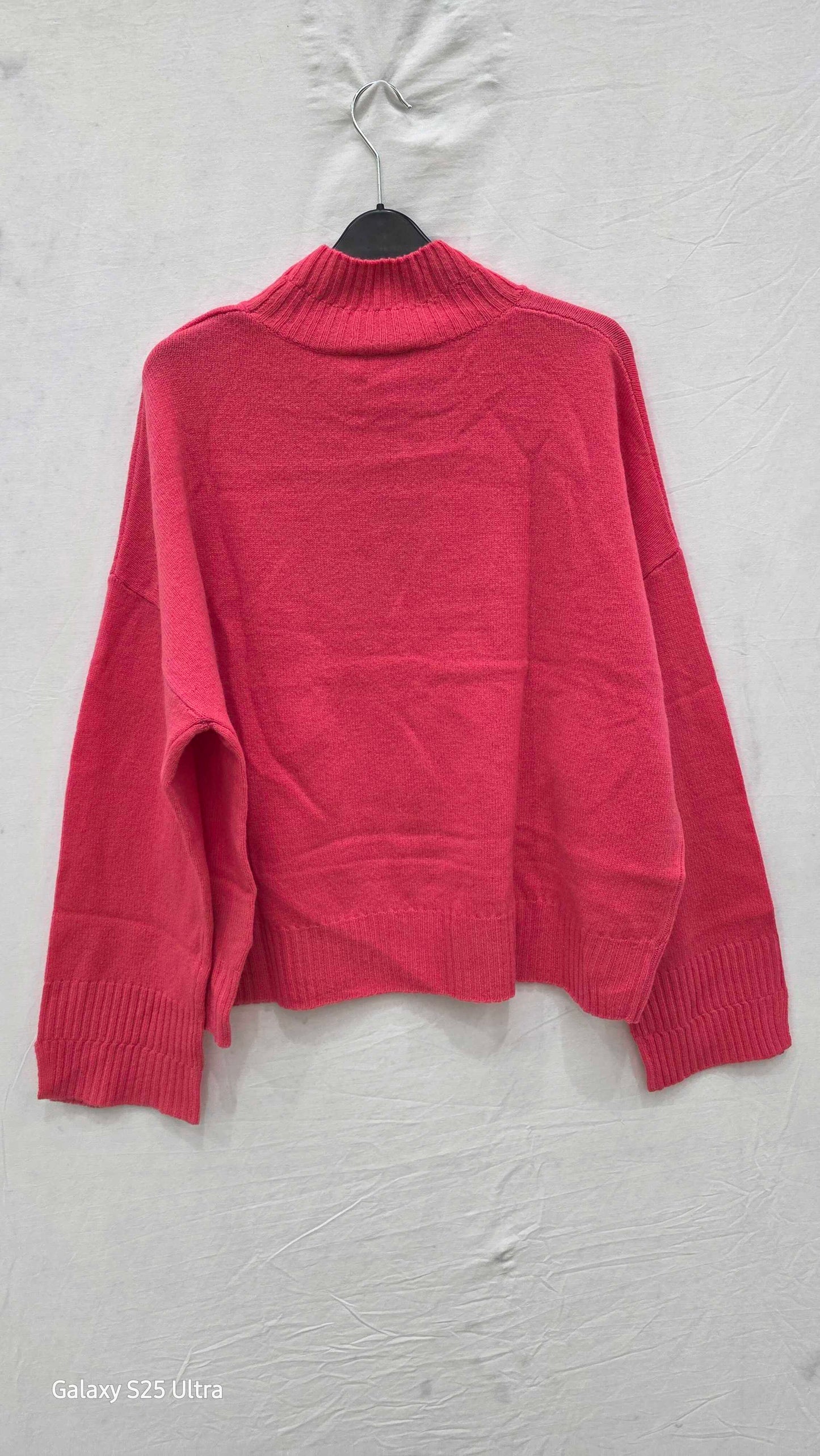 Whistles - Pink Double Trim Funnel Neck Wool Jumper Size: Large