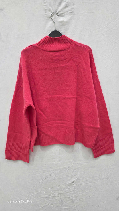 Whistles - Pink Double Trim Funnel Neck Wool Jumper Size: Large