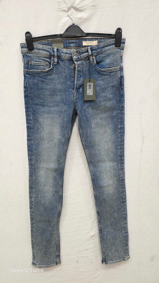 Allsaints Mid Blue Cigarette Skinny Stretch Jeans Size: 34X32