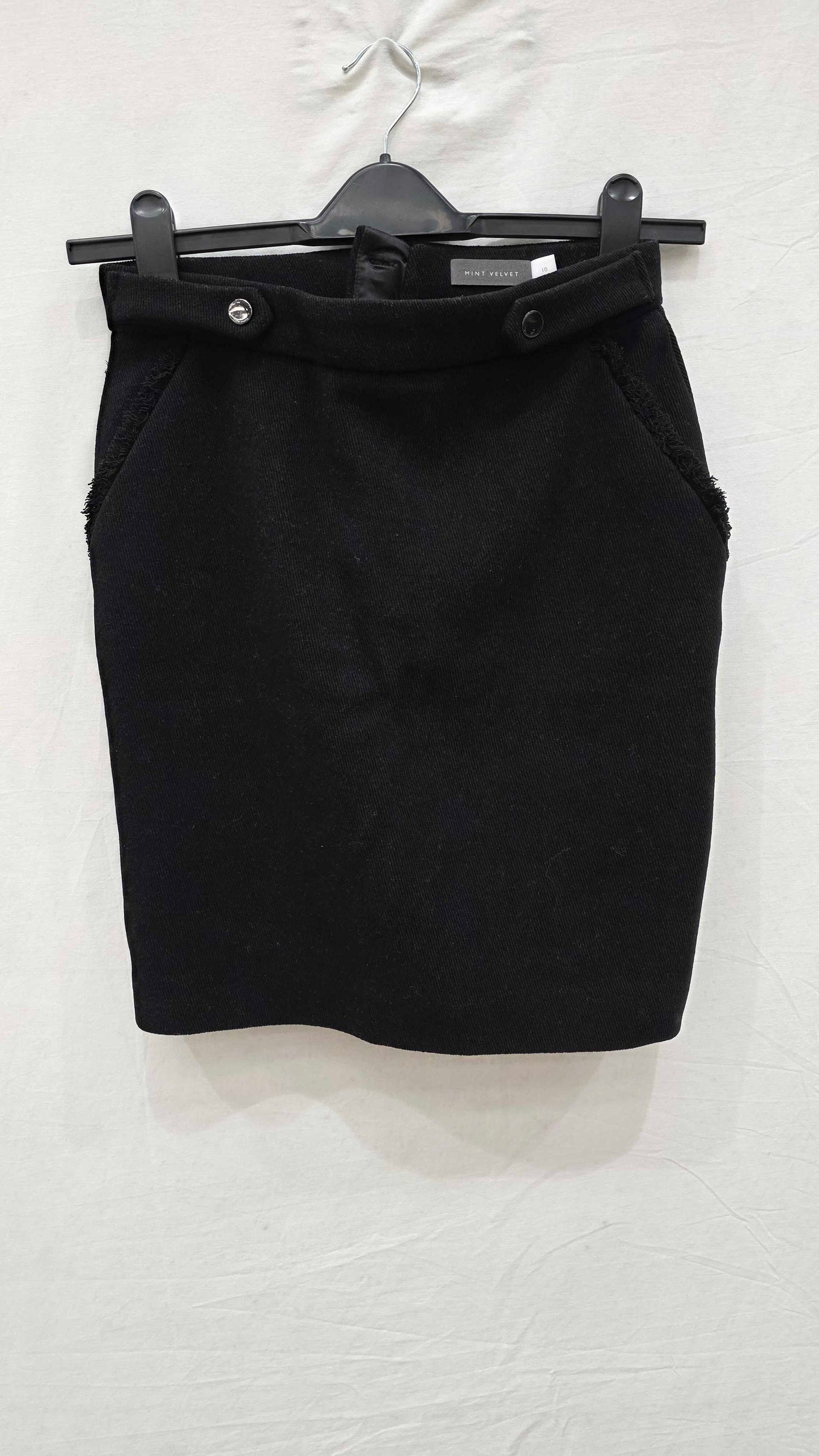 Mint Velvet Black Metallic Glitter Wool Blend Double Zip Biker Mini Skirt Size: Uk 10