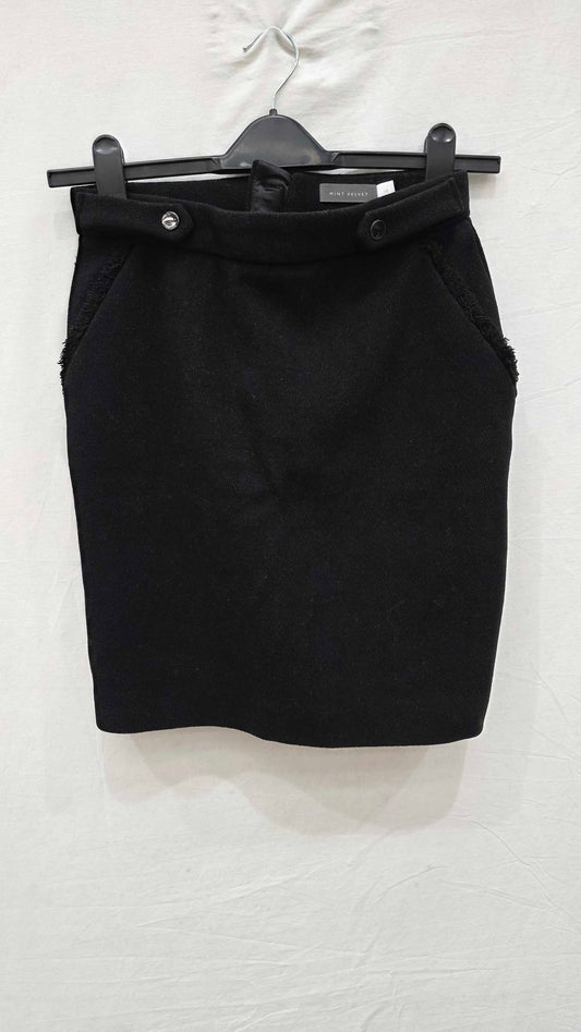 Mint Velvet Black Metallic Glitter Wool Blend Double Zip Biker Mini Skirt Size: Uk 10